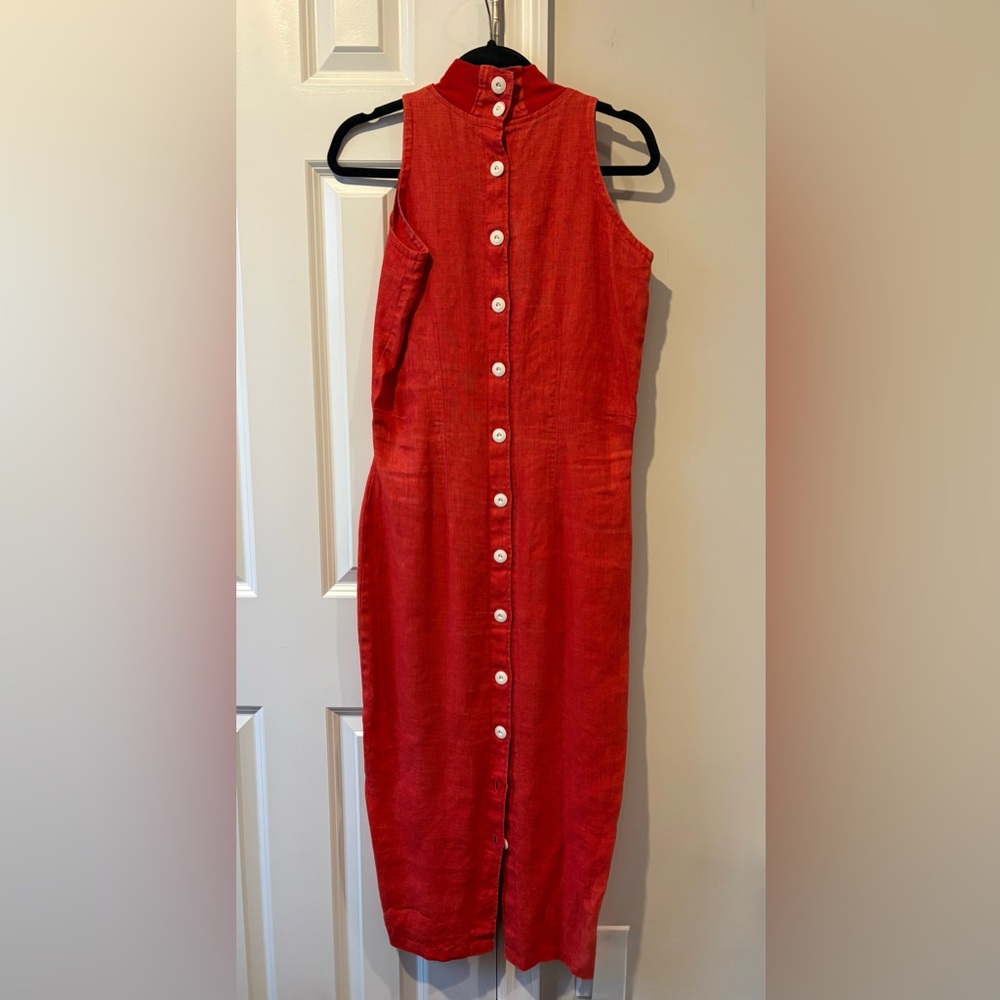 Vintage Red Linen Midi Dress With Button down Back - Picture 6 of 15